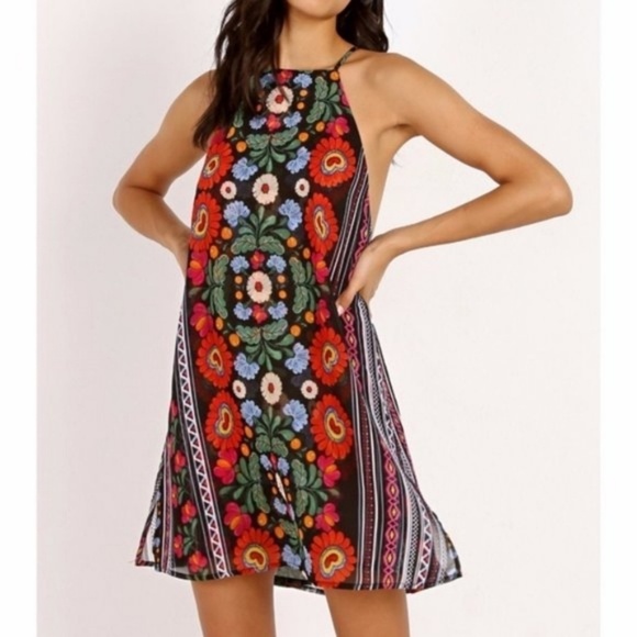 Show Me Your Mumu Byron Mexicali Multi Print Mini Chiffon Dress Size Medium - Picture 1 of 12